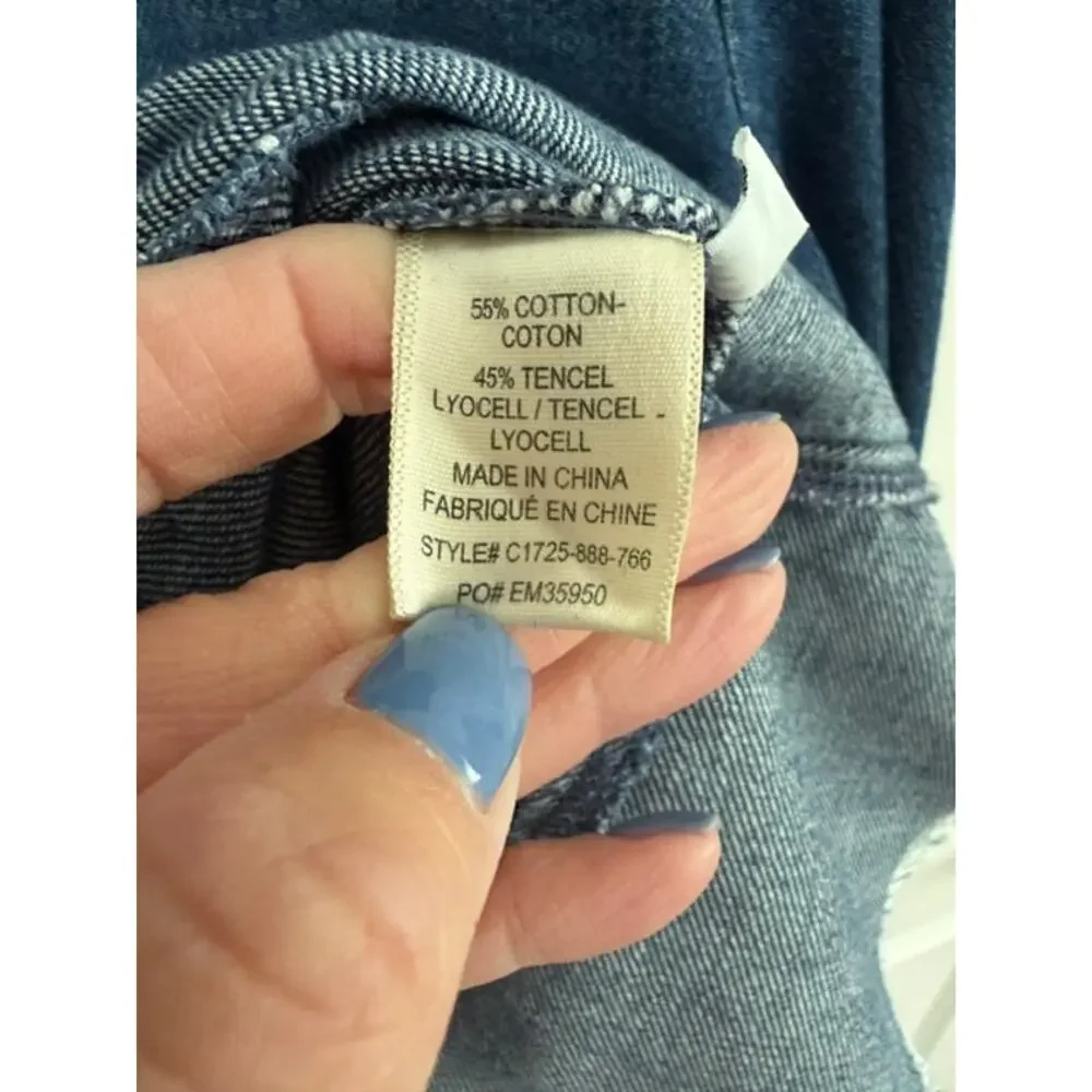 Cloth & Stone Chambray Lyocell Peplum Top Frayed Hem Button Back Long Sleeve S - Picture 9 of 10